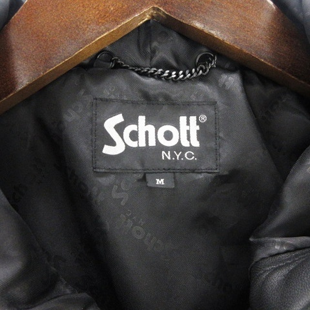 schott(ショット)のショット Lether Full Zip ライダース パーカー 黒 M ■SM0 メンズのジャケット/アウター(ライダースジャケット)の商品写真