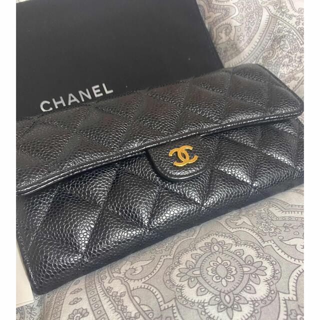 CHANEL シャネル　キャビアスキン　フラップウォレット　財布　長財布