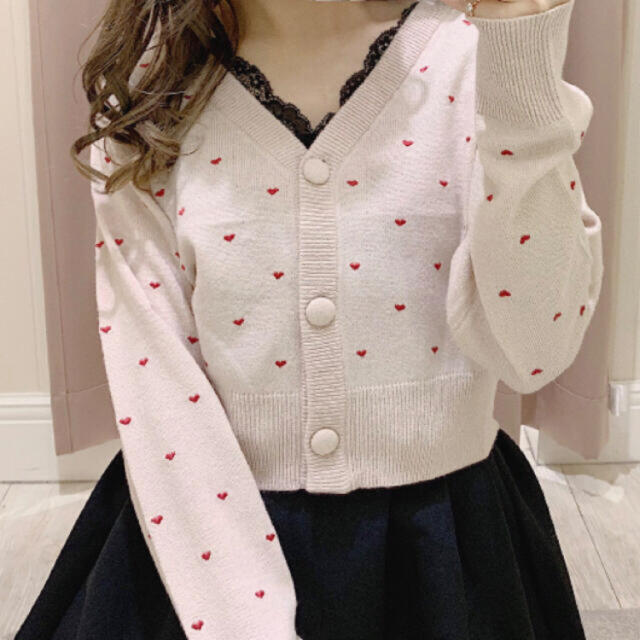 着るだけで可愛いハート刺繍カーデ♡ガーリーコーデに♡レースインナーで大人可愛く♡ 2