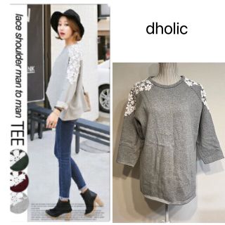 ディーホリック(dholic)の【美品】dholic.フラワーレースショルダーミニワンピース(裏起毛(ミニワンピース)