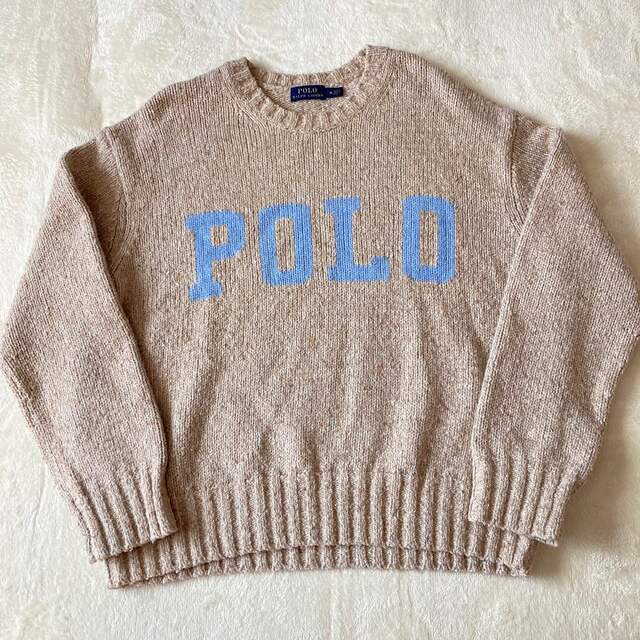 POLO RALPH LAUREN(ポロラルフローレン)の★ポロラルフローレン★ニット★POLOロゴ★ベージュ×ライトブルー★カシミヤ混★ レディースのトップス(ニット/セーター)の商品写真