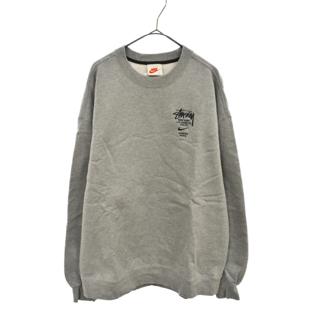 NIKE(ナイキ)のNIKE ナイキ × STUSSY Fleece Crew Sweatshirt　ステューシー　フリース クルー スウェットシャツ ロゴ 刺繍 グレー メンズのジャケット/アウター(フライトジャケット)の商品写真