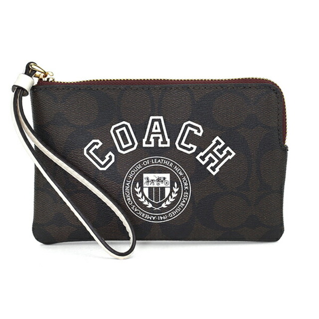 新品 コーチ COACH ポーチ コーナージップ リストレット ブラウン チョーク マルチ