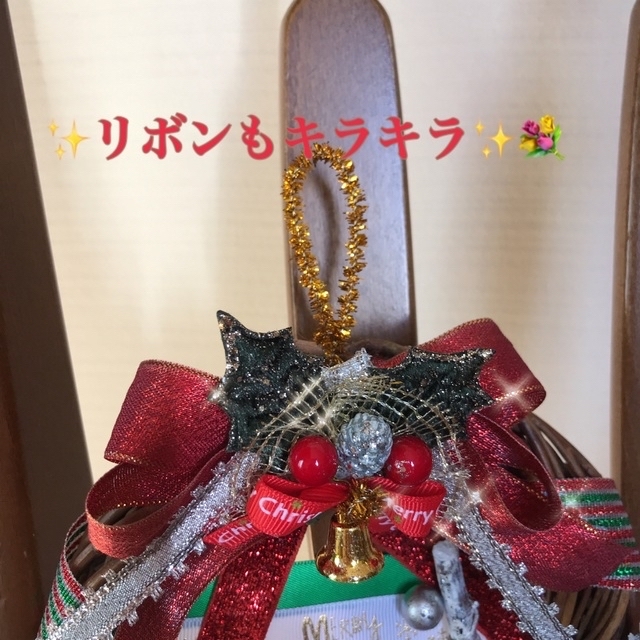 ✨リボン🎀使いのミニミニクリスマスリース🎄 ハンドメイドのフラワー/ガーデン(リース)の商品写真