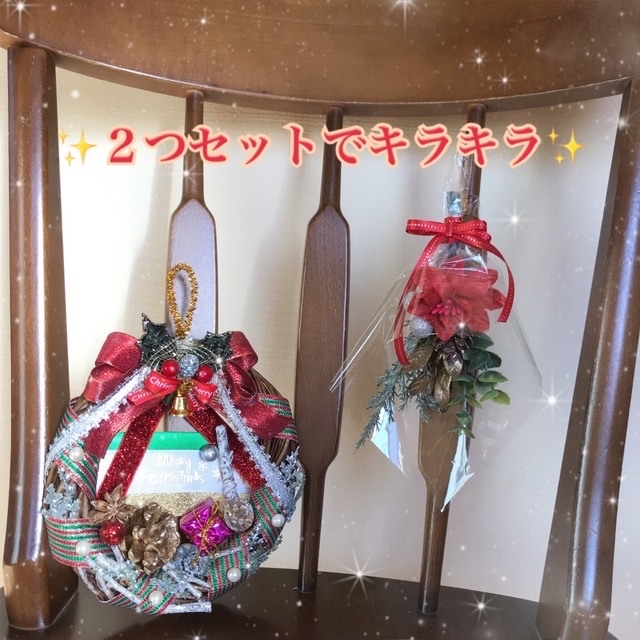 ✨リボン🎀使いのミニミニクリスマスリース🎄 ハンドメイドのフラワー/ガーデン(リース)の商品写真