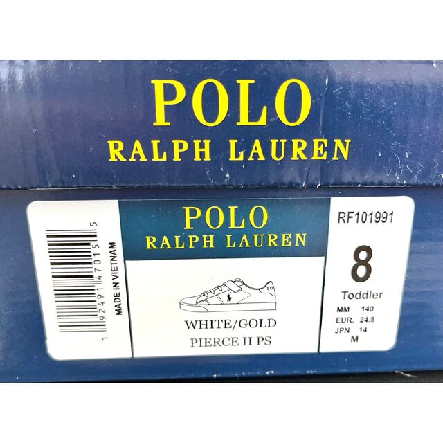 POLO RALPH LAUREN(ポロラルフローレン)のポロ ラルフローレン キッズ スニーカー 14cm ゴールド×ホワイト キッズ/ベビー/マタニティのベビー靴/シューズ(~14cm)(スニーカー)の商品写真