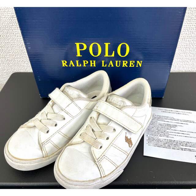 POLO RALPH LAUREN(ポロラルフローレン)のポロ ラルフローレン キッズ スニーカー 14cm ゴールド×ホワイト キッズ/ベビー/マタニティのベビー靴/シューズ(~14cm)(スニーカー)の商品写真