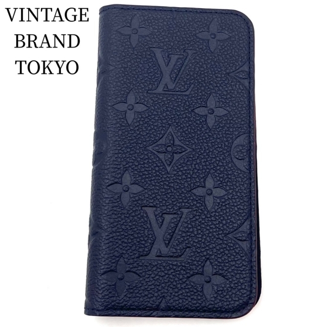 約8cm縦LOUIS VUITTON ルイヴィトン iPhoneケース モノグラムアンプラント スマホケース X/XS対応 男女兼用 M69440    ネイビー 紺 マリーヌルージュ ユニセックス 定番 美品【品】