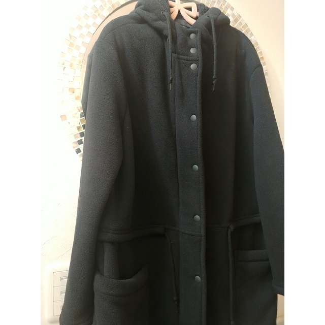 UNIQLO(ユニクロ)の美品！ユニクロ UNIQLO フリース ロングコート ブラック Lサイズ レディースのジャケット/アウター(ロングコート)の商品写真