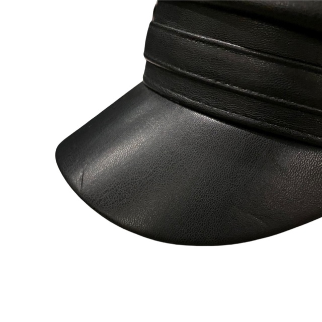 キャスケット ハンチング 帽子 ブラック 黒 レザー 中古 メンズの帽子(キャスケット)の商品写真