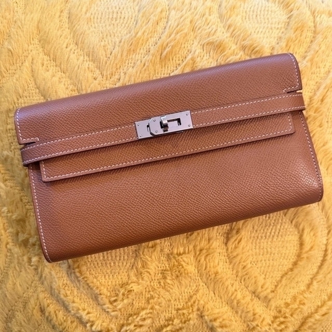 ファッション小物【美品】Hermes ケリーウォレット　ロング　シルバー　エルメス