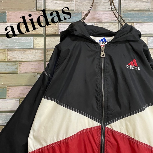 ★adidas アディダス 90s ナイロン ジップパーカー パフォーマンスロゴ