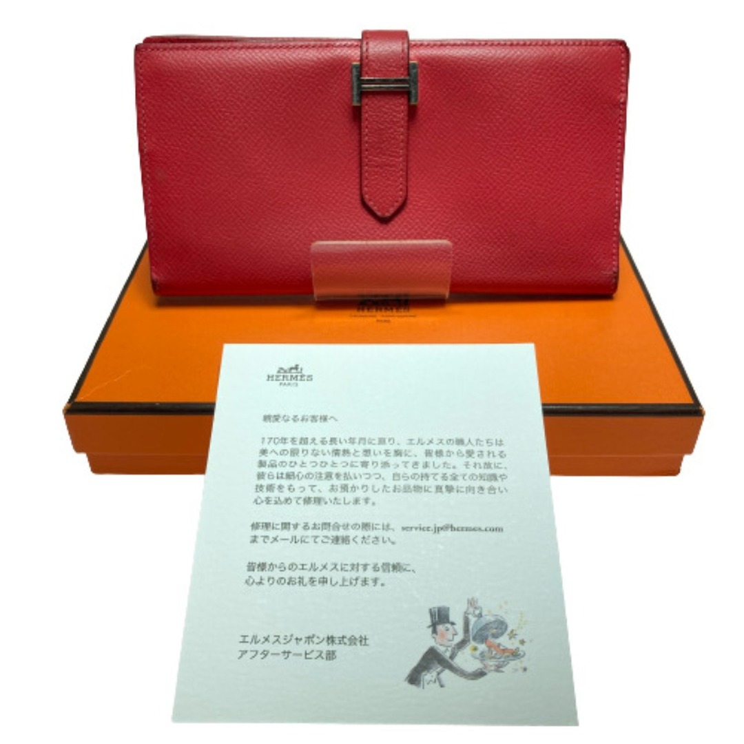 ◎◎HERMES エルメス 2つ折り 長財布 ベアン スフレ レッド x シルバー