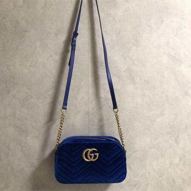 高価値 Gucci ブルー ショルダーバッグ スモール グッチGGマーモント