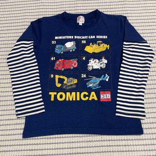 タカラトミー(Takara Tomy)のトミカ　ミニカー　プリント　重ね着風　紺色×ボーダー　ロングTシャツ　120㎝(Tシャツ/カットソー)