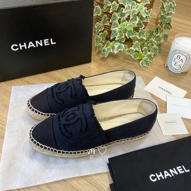 ☆シャネル☆ CHANEL エスパドリーユ ベージュ/ブラック レザー 36