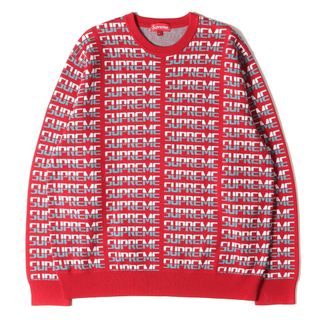 Supreme シュプリーム ニット ブランドロゴ 柄 クルーネック ニットセーター Repeat Sweater 17AW レッド 赤 XL  トップス 長袖 ミディアムウェイト 【メンズ】【中古】【美品】