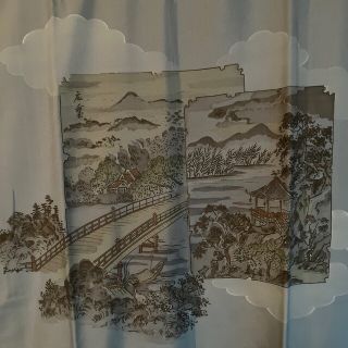 正絹　男性用　襦袢　広重画(着物)