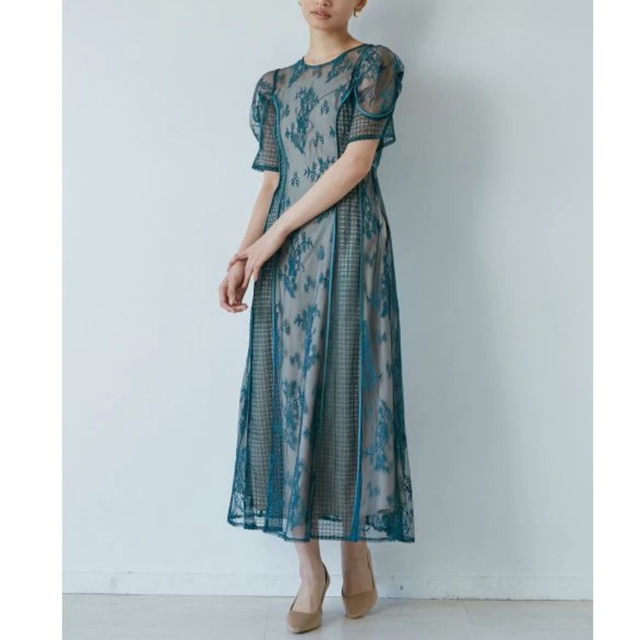ロングワンピース マキシワンピース ラグナムーン Ladyパネルレースワンピース グリーン