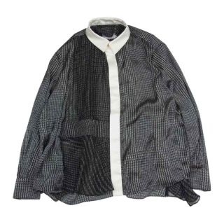 サカイ(sacai)のSacai サカイ 20AW 20-05334 グレンチェック シアー シフォン プリーツ サテン 切替 リボン ブラウス ブラック系 1【美品】【中古】(シャツ/ブラウス(長袖/七分))