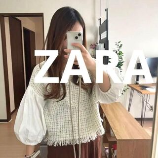 ザラ(ZARA)のザラ ZARA  ツイードトップス ブラウス  白黒 おしゃれ(Tシャツ(長袖/七分))