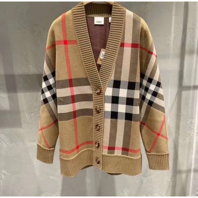 送料0円】 BURBERRY バーバリーチェックカーディガン - カーディガン