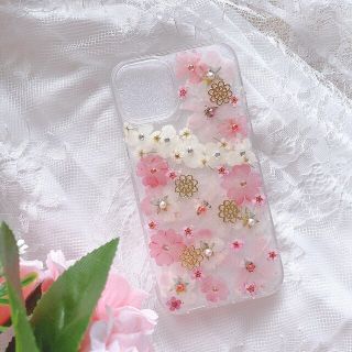 全機種対応♡シルキーピンクの押し花スマホケース　　(iPhoneケース)