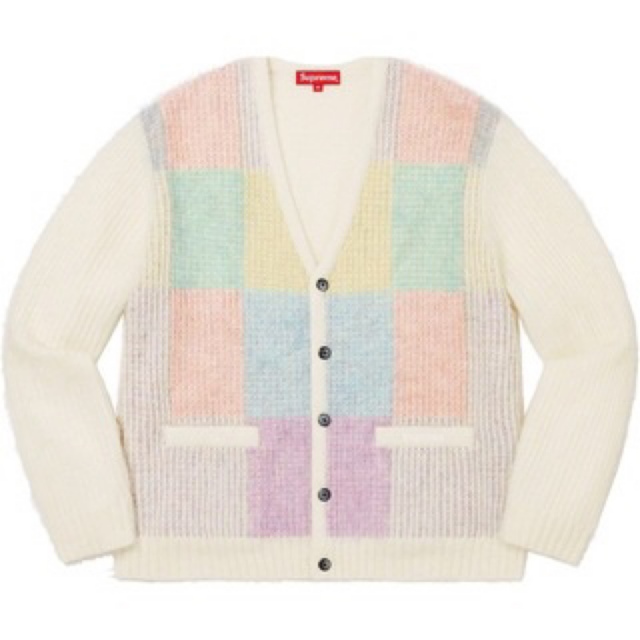 supreme brushed grid cardigan 白 M モヘア-