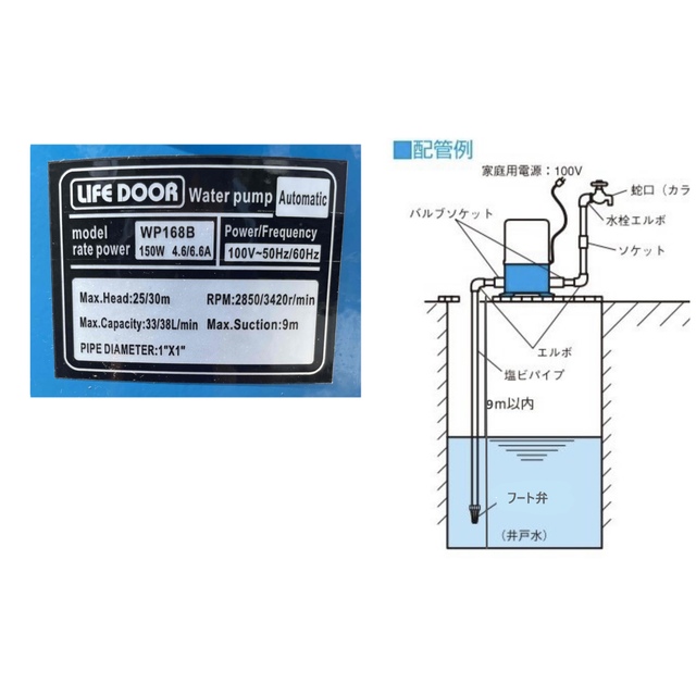 電動井戸ポンプ 最大給水深9ｍ 自動給水タイプ　静音 100V50/60Hz  インテリア/住まい/日用品のインテリア/住まい/日用品 その他(その他)の商品写真