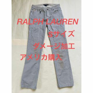 ラルフローレン(Ralph Lauren)のラルフローレン　ダメージ加工　パンツ　Ｓ　ストライプ　綿　アメリカ購入　パッチ(カジュアルパンツ)