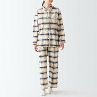 ムジルシリョウヒン(MUJI (無印良品))の〓新品〓  無印良品 脇に縫い目のないフランネルパジャマ／アイボリーチェック／Ｌ(パジャマ)