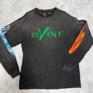 新品未使用品 Saiint Michael セントマイケル × VLONE 長袖Ｔシャツ ウォッシュ加工 ペイント割 チャコールグレー L  39266