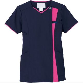 folk　ダークネイビー×チェリーピンク　スクラブ(Tシャツ(半袖/袖なし))