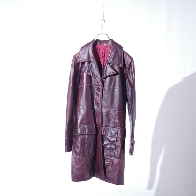 【イタリア製】本革 レザーコート ワインレッド VERA PELLE