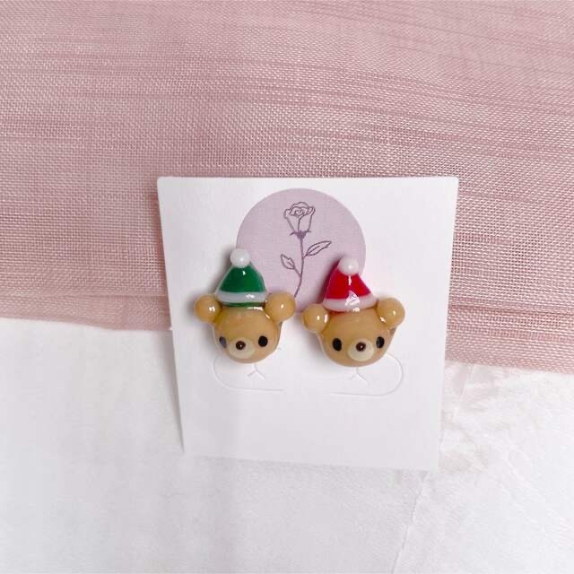 ピアス ハンドメイド サンタになったクマちゃん クリスマス 710円 - ピアス