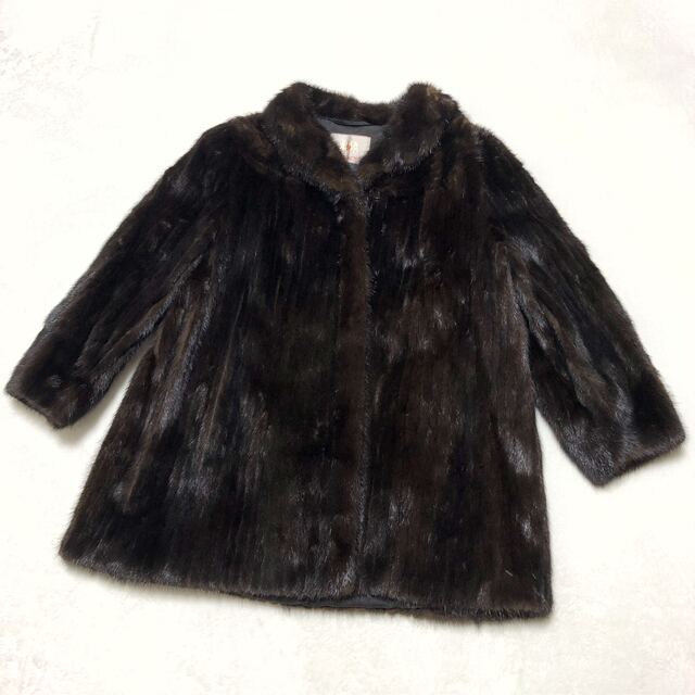 【美品高級】 黒ミンク コート リアルファー 毛皮 13号