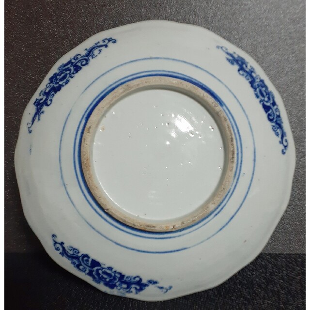 明治時代 印判手 銅版転写 12弁花に唐草文様 西洋式 径27.0cm 輪 明治時代 印判手 銅版転写 12弁花に唐草文様 西洋式 径27.0cm 輪