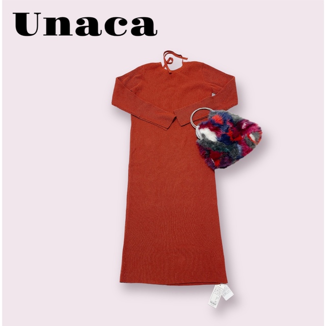 Unaca(アナカ)の未使用タグ付き！Unaca レースアップニットワンピース レディースのワンピース(ひざ丈ワンピース)の商品写真