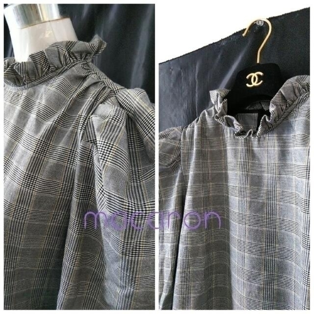 【メーカー公式ショップ】 ZARA - 新品ザラZARAグレンチェック フリル パフスリーブ トップス人気ハイネック完売 シャツ+ブラウス(長袖+七分)