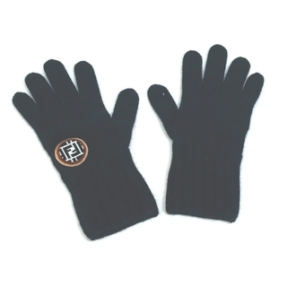 フェンディ(FENDI)のフェンディ FENDI ロゴ ワッペン ズッカ FXY554 グローブ 手袋 ウール ブラック 美品(手袋)