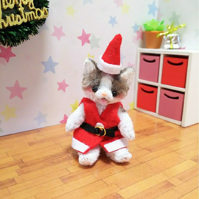 X'mas ねこ  ２足歩行  ジョイントタイプ ハンドメイドのぬいぐるみ/人形(人形)の商品写真