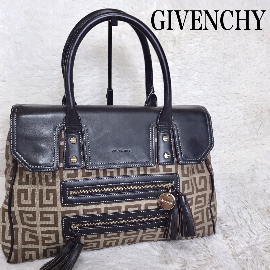 【希少】GIVENCHY ハンドバッグ キャンバス レザー ブラウン フリンジ