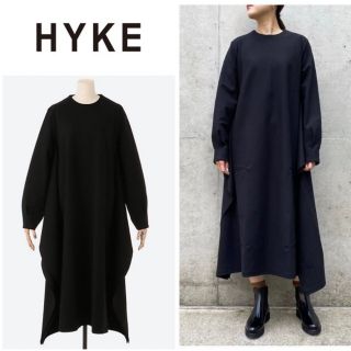 ハイク(HYKE)の美品ハイク HYKE ポンチ イレギュラーヘム ワンピース　黒サイズ1(ロングワンピース/マキシワンピース)