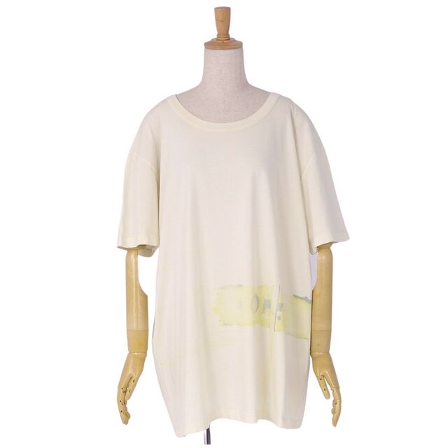 美品 メゾンマルタンマルジェラ Maison Martin Margiela Tシャツ オーバーサイズ カットソー 1 総柄 コットン トップス レディース イタリア製 L ライトイエロー