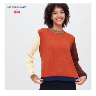 ユニクロ(UNIQLO)のユニクロ イネス カラーブロック セーター  オレンジ　XL (ニット/セーター)