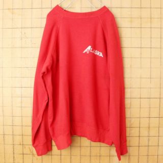 80s90s USA製 ARTEXプリントラグランスウェット レッドL aw35(スウェット)