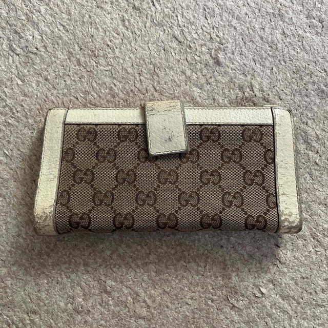 GUCCI グッチ 長財布 GGキャンパス ベージュ×ホワイト×ゴールド