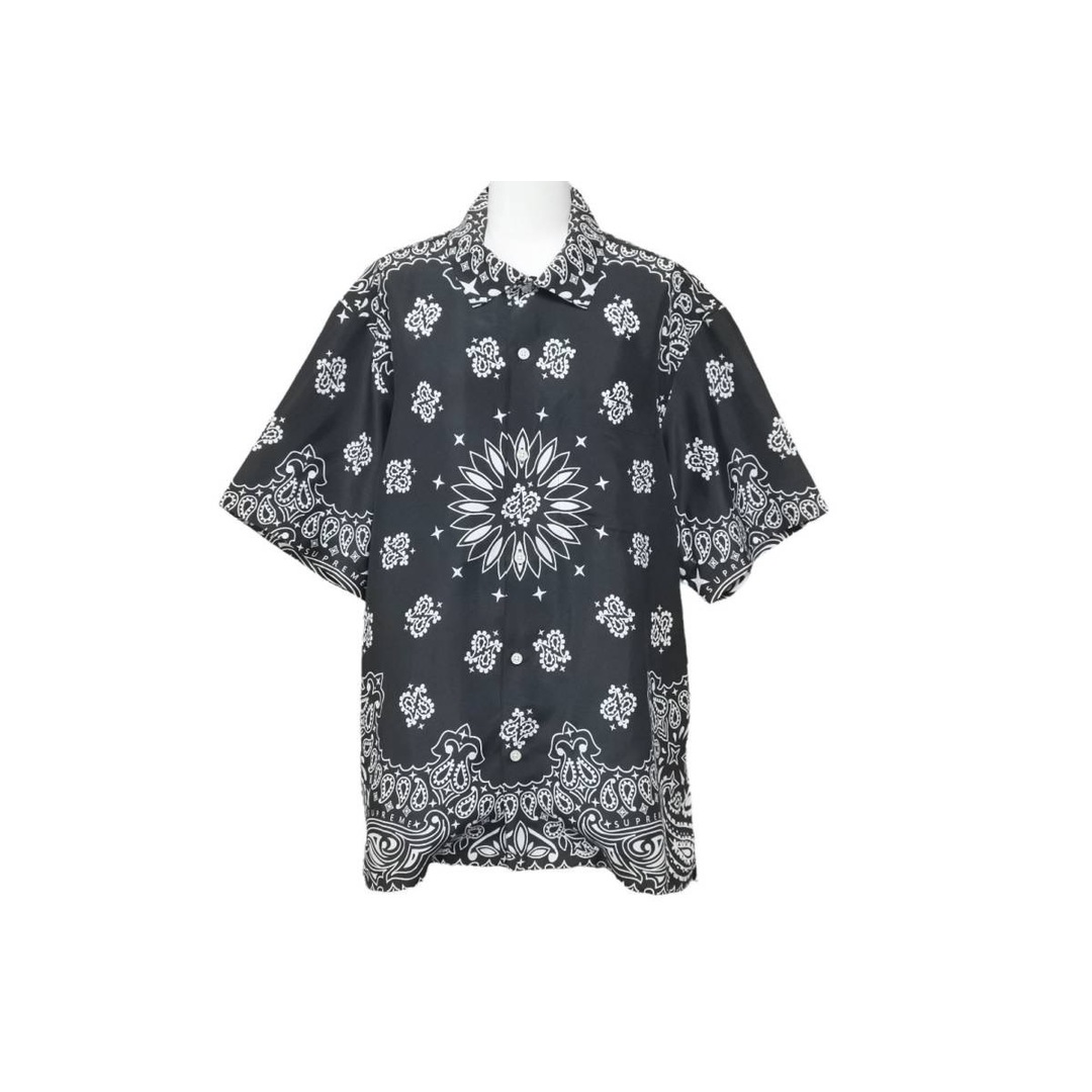 Supreme - 極美品 Supreme シュプリーム 21SS Bandana Silk S/S Shirt 半袖シャツ トップス ブラック ホワイト シルク サイズM 中古 43769