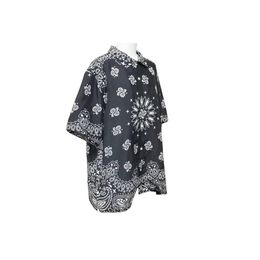 極美品 Supreme シュプリーム 21SS Bandana Silk S/S Shirt 半袖シャツ トップス ブラック ホワイト シルク  サイズM 中古 43769