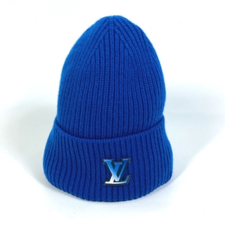 ルイヴィトン(LOUIS VUITTON)のルイヴィトン LOUIS VUITTON ボネ・LV アヘッド M76593 レザーパッチ 帽子 ニット帽 カシミヤ ブルー(ニット帽/ビーニー)